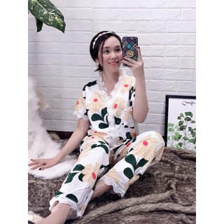 BỘ LỤA THÁI REN TAY NGẮN QUẦN DÀI