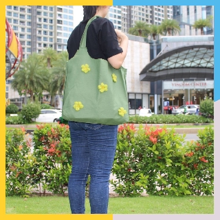Túi Tote Vải Canvas Trắng Xanh Đi Học Bền Đẹp Bảo Vệ Môi Trường - Accani