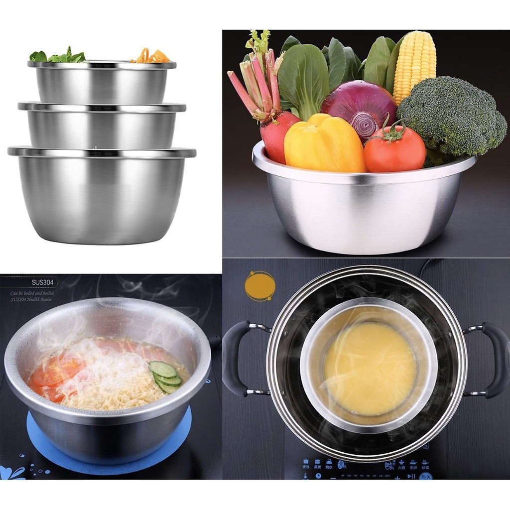 Thau sâu trộn/ thố trộn/ âu trộn salad trộn bột inox cao cấp đủ size.