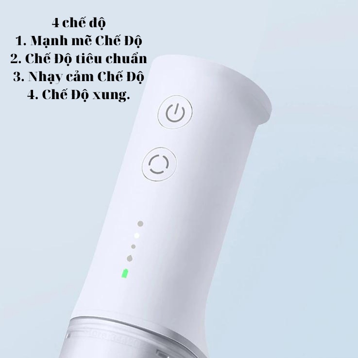 Tăm Nước Cầm Tay- Tăm Nước Vệ Sinh Răng Miệng Xiaomi, Với 4 Đầu Phun Chuyên Việt- Hàng Chính Hãng