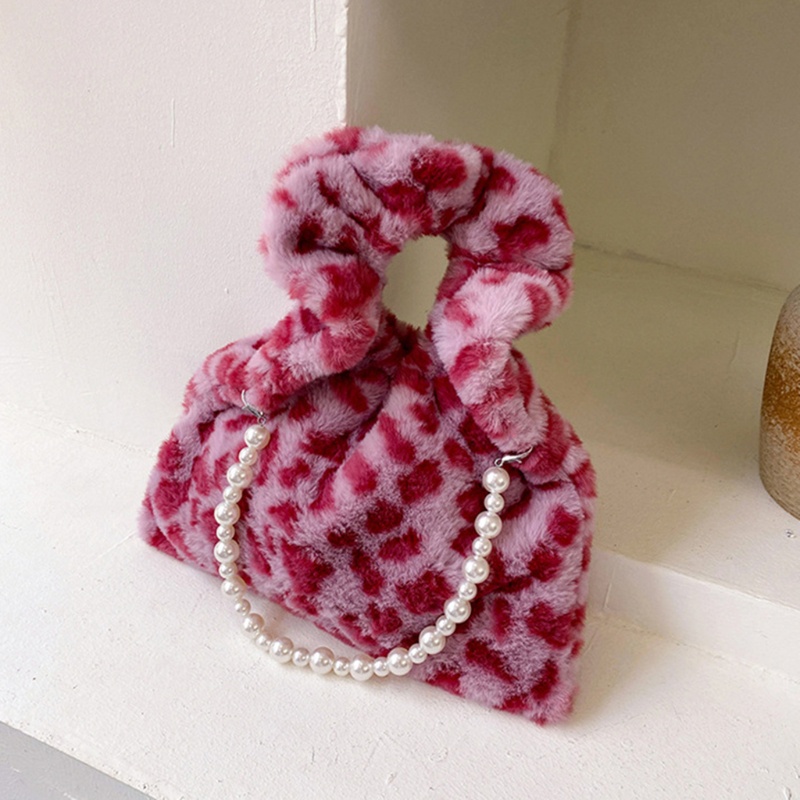 Túi Xách Đeo Vai Bằng Vải Bông Mềm Đính Ngọc Trai Họa Tiết Da Báo Sức Chứa Lớn Thời Trang Cho Nữ