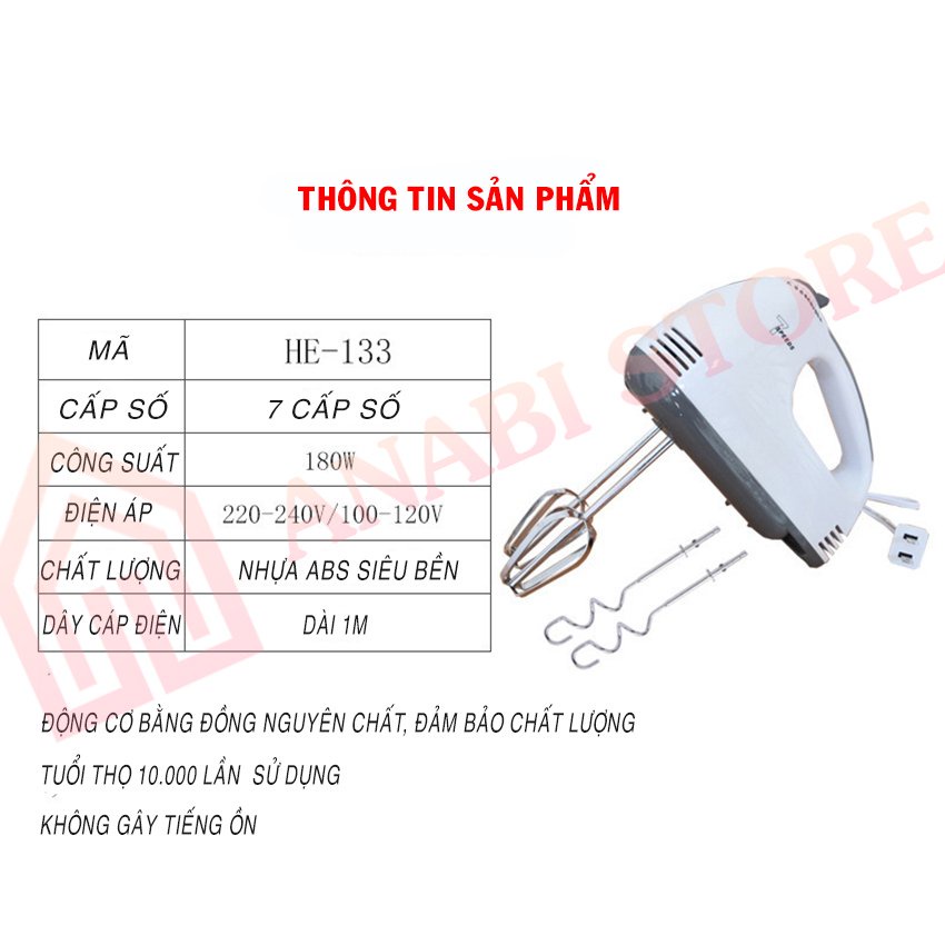 Máy Đánh Trứng Cầm Tay 7 Tốc Độ Công Suất 180W ANABI