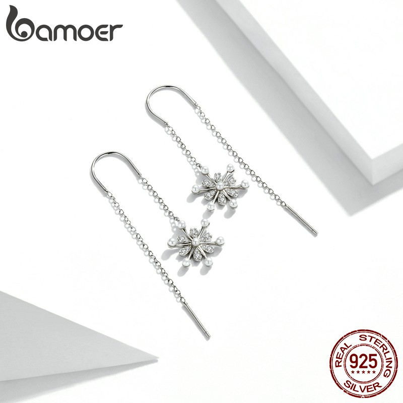 BAMOER 1 Đôi Bông Tai Bạc 925 Hình Bông Tuyết Thời Trang Cho Nữ Sce1305