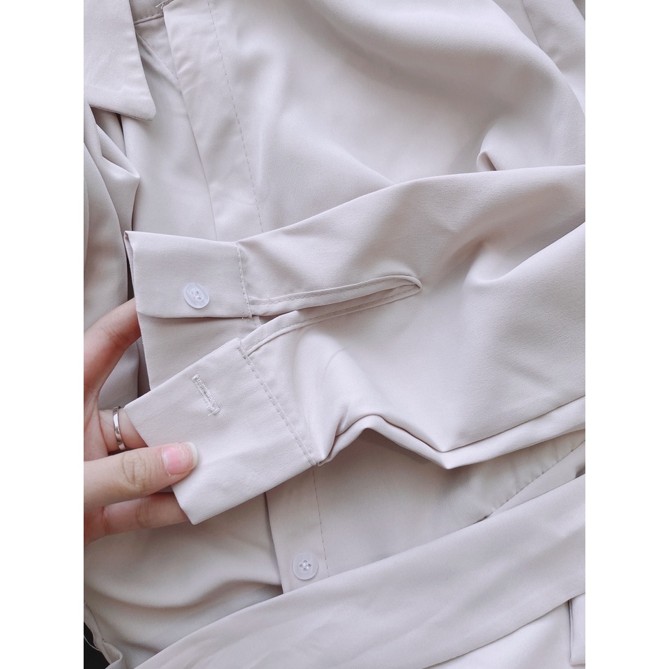 ✨BÁN SỈ✨Đầm vạt chéo buộc đai eo 2 màu dài tay
