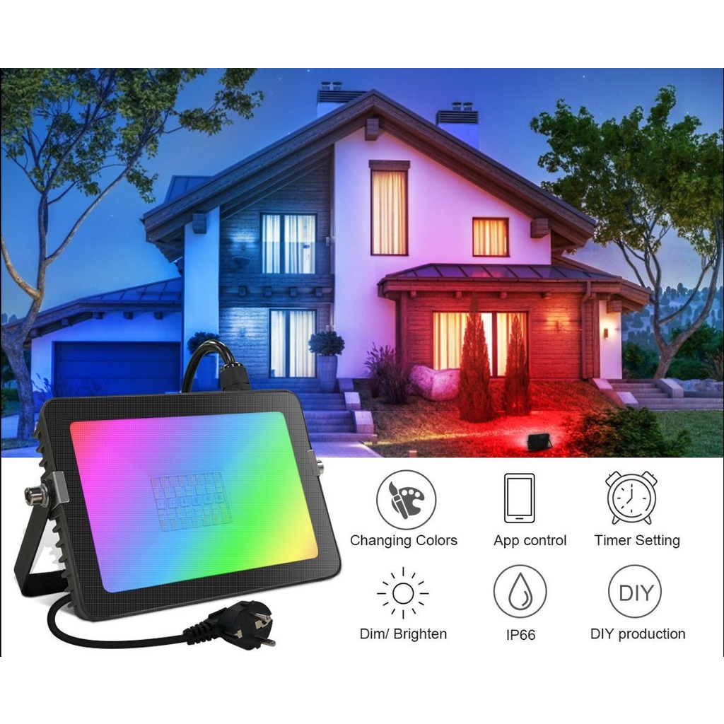 Đèn pha LED RGB công suất cao 30W ngoài trời chống nước IP66 kết nối bluetooth