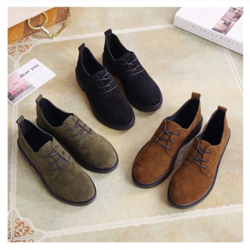 Giày Oxford Nữ Da Lộn Đế Cao 3cm Cá Tính - MPS99