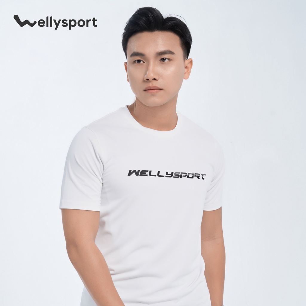 Áo Thun Thể Thao Nam Cao Cấp, Welly Sport, chất liệu thun poly co giãn 4 chiều thoáng khí, Màu trắng, Mã ANCGN008