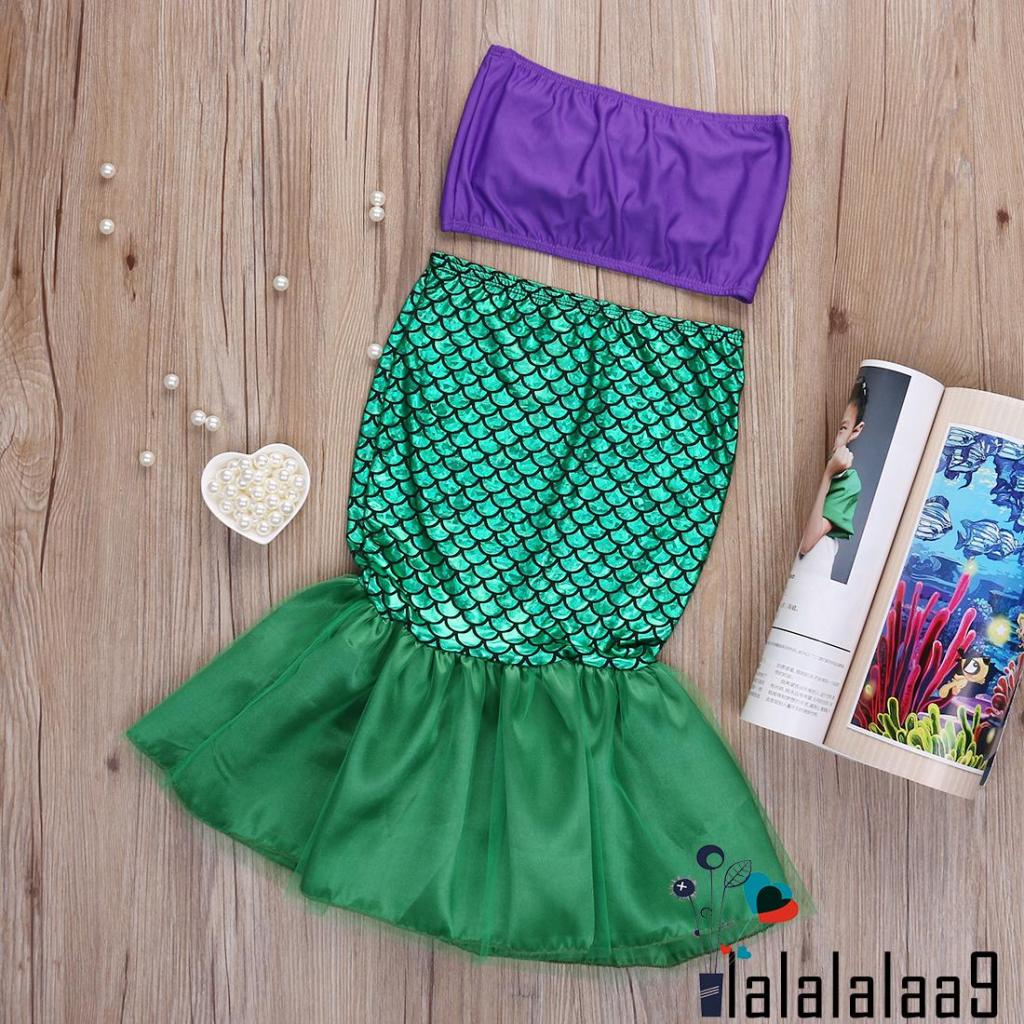 Bộ đồ bơi 2 mảnh áo ngắn + chân váy đuôi cá thời trang mùa hè cho bé gái