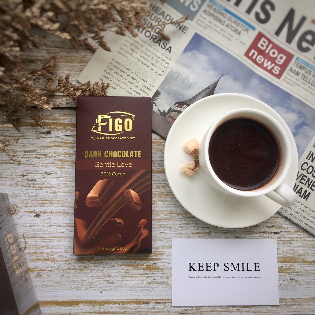 [CHÍNH HÃNG] Socola đen 70% cacao 50gram ăn vặt giảm cân Figo - Socola thương hiệu việt nam