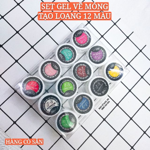 Set gel vẽ móng tạo loang 12 màu lên màu chuẩn đẹp