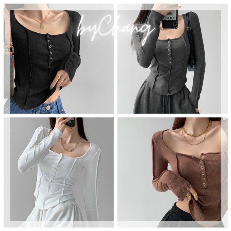 Áo thun tay dài viền nổi cút bấm siêu hot(a15