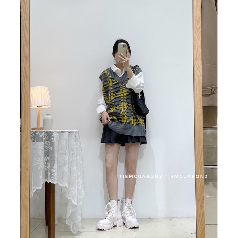 Áo gile kẻ ô vuông dáng rộng mix đồ xinh | BigBuy360 - bigbuy360.vn