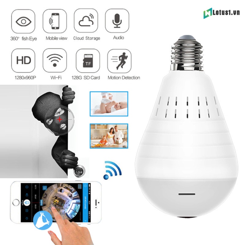 Toàn cảnh bóng đèn 960P đầy đủ HD 2MP 360 độ Fisheye không dây LED IP P2P E27 Dome an ninh máy ảnh Chứng Khoán Sẵn Sàng