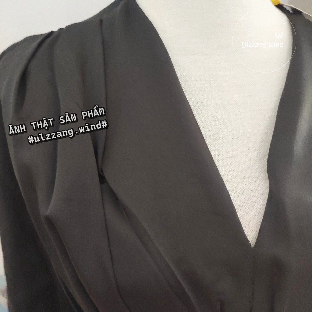 Đầm phi lụa dài tay vạt lệch phong cách Korean style - u.w