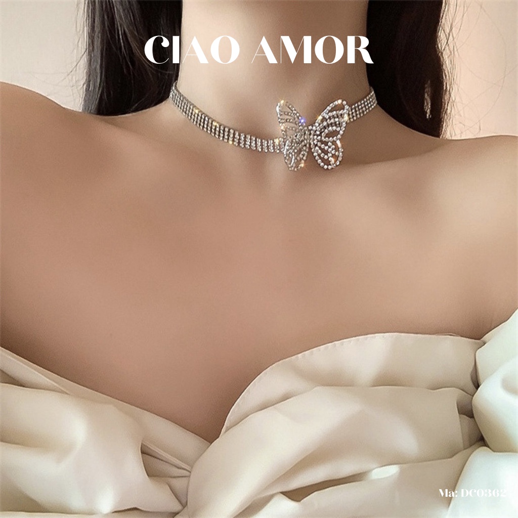 Choker đá, Chocker nữ, Dây chuyền nữ đính đá dự tiẹc sang trọng cánh to tròn Trang sức Ciao Amor - DC0362