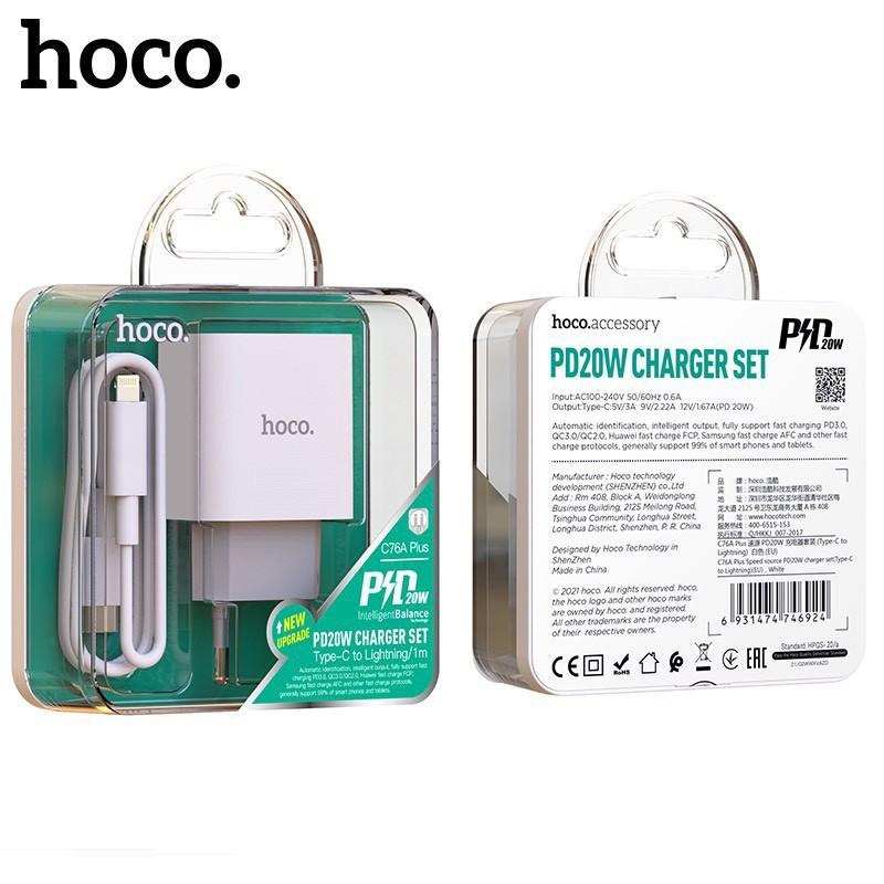Bộ sạc hoco. C76A Plus sạc nhanh PD20W chân tròn 1 cổng Type-C kèm dây sạc dài 1M