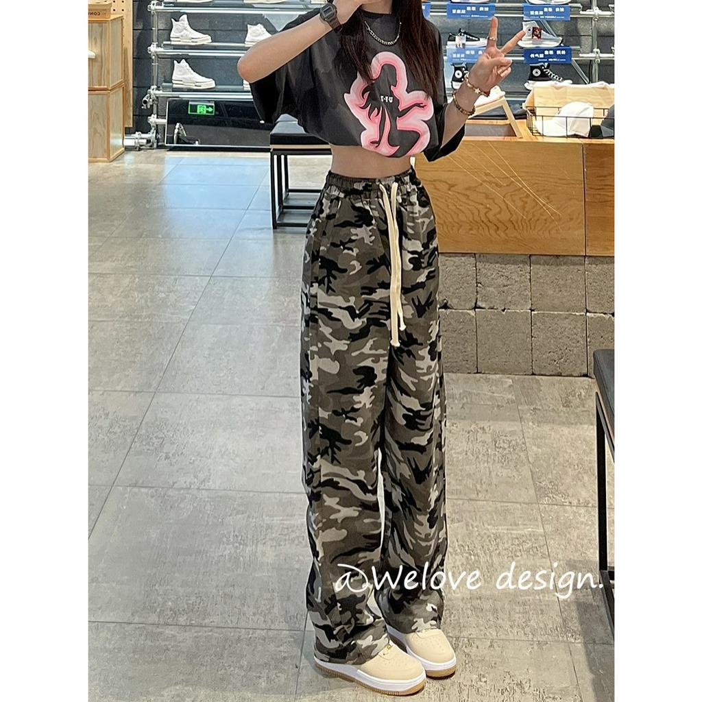 「 WELOVE1 」Quần Dài Ống Đứng Lưng Cao Phối Màu Tương Phản Phong Cách Hip Hop Thời Trang Mùa Hè Cho Nữ