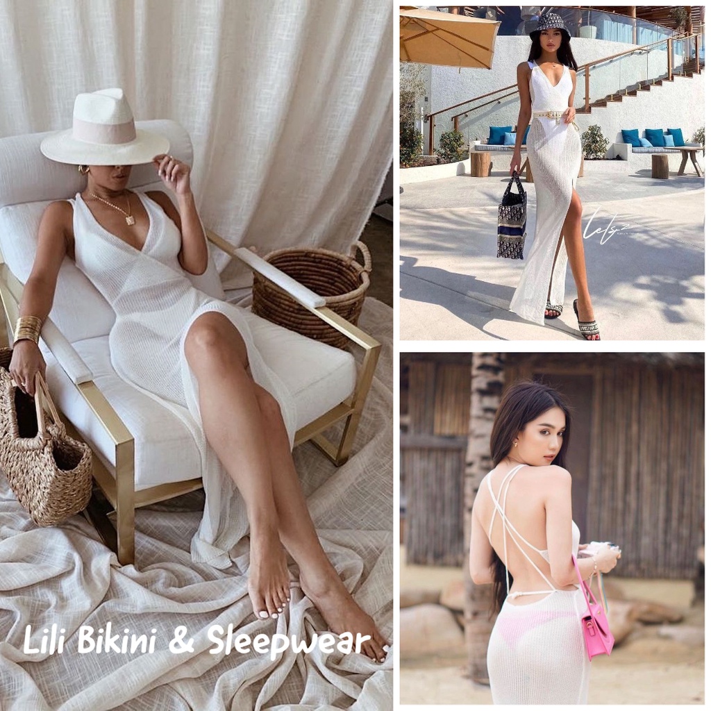 (Không kèm bikini) Váy đầm maxi trắng, áo khoác ngoài bikini siêu hot, gợi cảm cho nữ đi biển