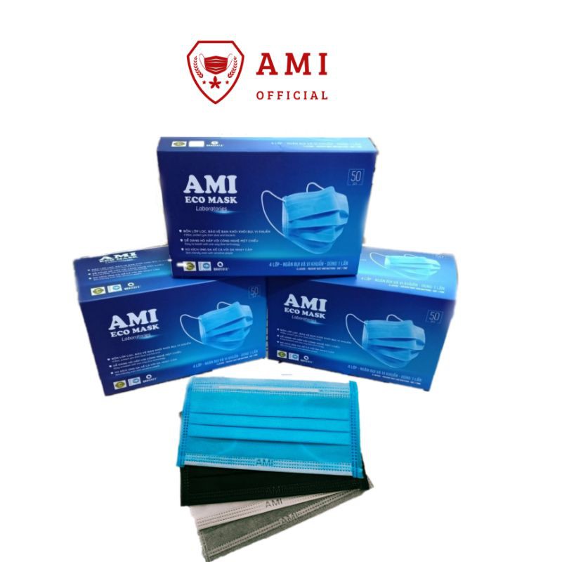 Khẩu trang y tế Ami eco mask 4 lớp kháng khuẩn (50 chiếc/ 1 hộp)