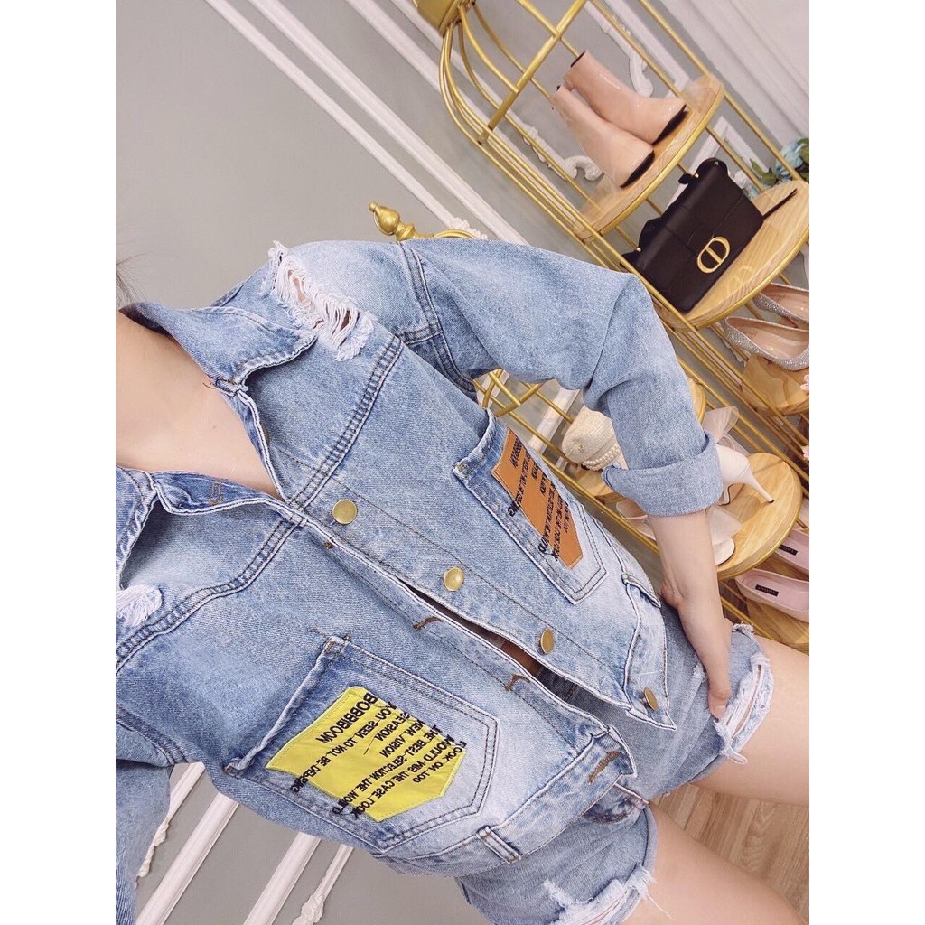 Áo Khoát Nữ Jeans Cao Cấp Nữ Túi Phối Da Thêu Chữ cực Thời Trang Siêu Hot | BigBuy360 - bigbuy360.vn