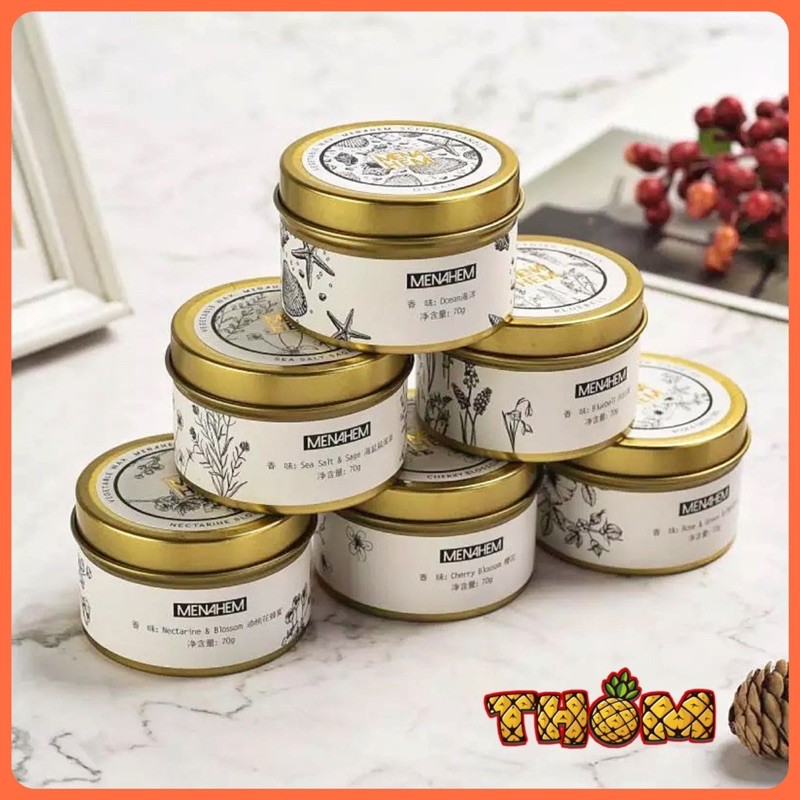 Nến thơm Menahem hộp thiếc M36 chính hãng - Sáp đậu nành 100% Organic - 6 mùi siêu thơm