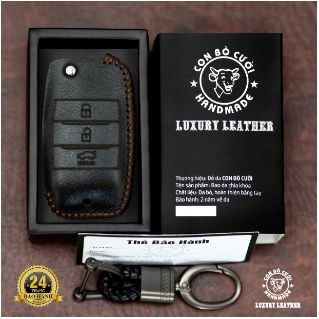 Bao Da Chìa Khóa ÔTô KIA chìa gập 3 nút   Cerato, K3 Rondo, Rio. Da Thật 100% Bảo Hành 2 Năm, Khắc Tên & SĐT Chủ Xe