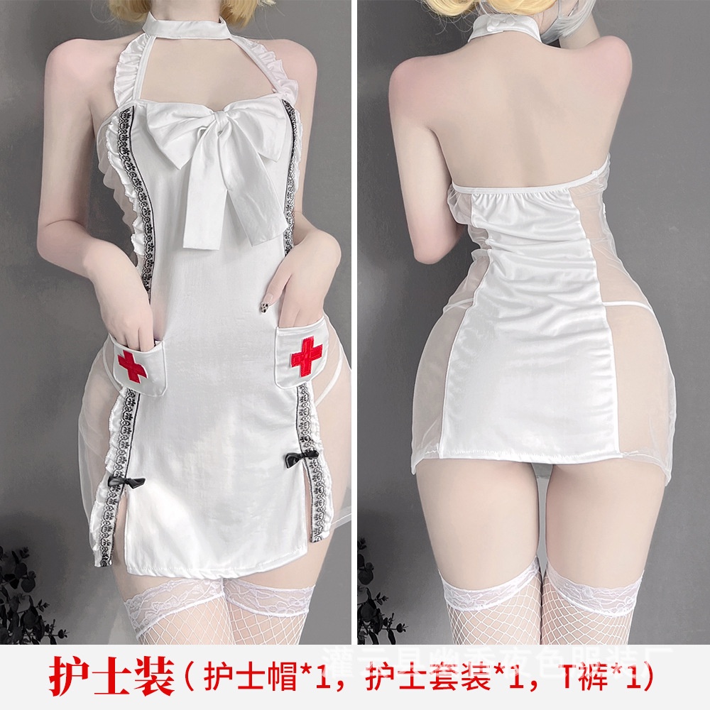 Váy ngủ Cosplay y tá đính nơ pha ren hông cao cấp 2501