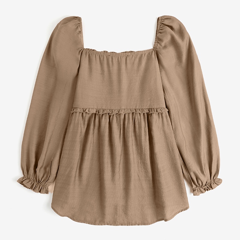 Áo ZANZEA thiết kế cổ vuông tay dài phồng nhún bèo phong cách vintage dành cho nữ