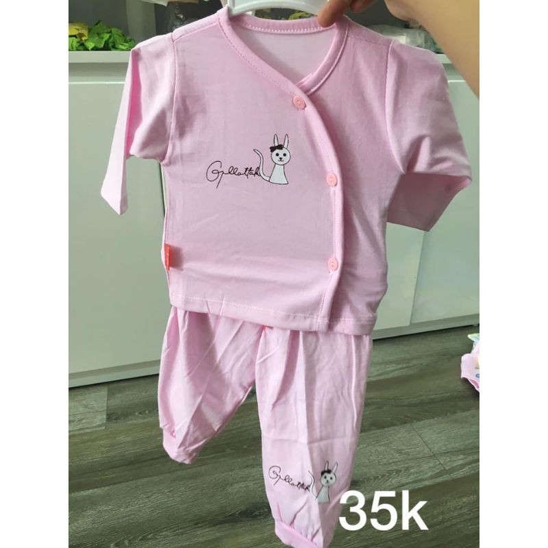 Bộ quần áo dài tay sơ sinh cúc chéo 100% cotton MĐ