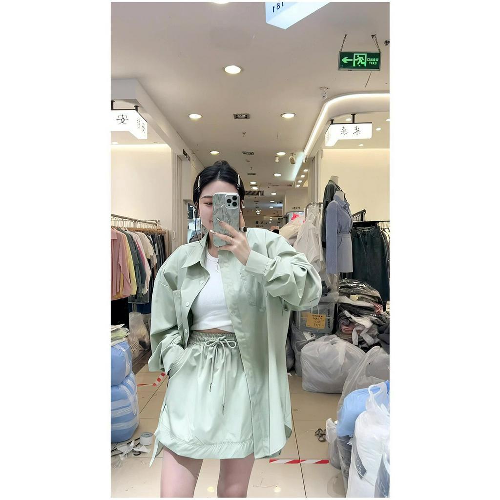 SET 3 MÓN XANH MINT: ÁO SƠ MI XANH + ÁO TRẮNG + QUẦN SHORT LƯNG THUN RÚT DÂY (TH)