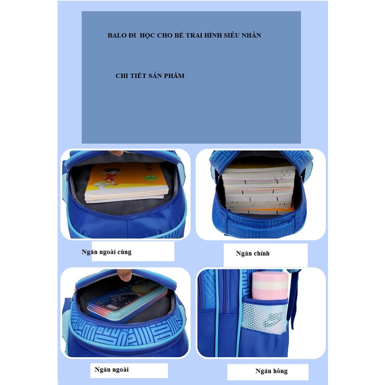 Balo mẫu giáo cho bé trai hình siêu nhân nhện nhiều ngăn