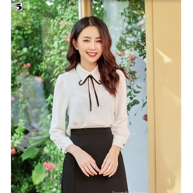 Áo sơ mi nữ công sở, cổ nơ rời Twentyfive T192
