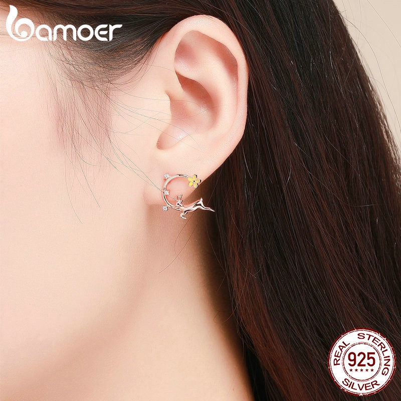 Khuyên tai BAMOER bạc 925 thiết kế hình chú nai thời trang
