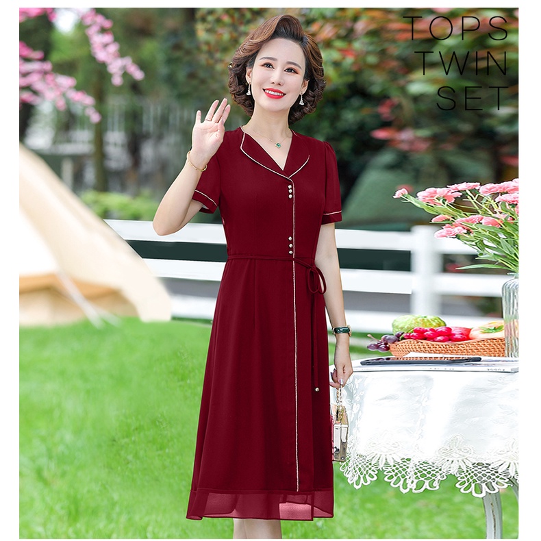 Đầm Chiffon Che Bụng Phong Cách Phương Tây Thời Trang Mùa Hè Mới 2023 Cho Phụ Nữ Trung Niên 40-5 Tuổi