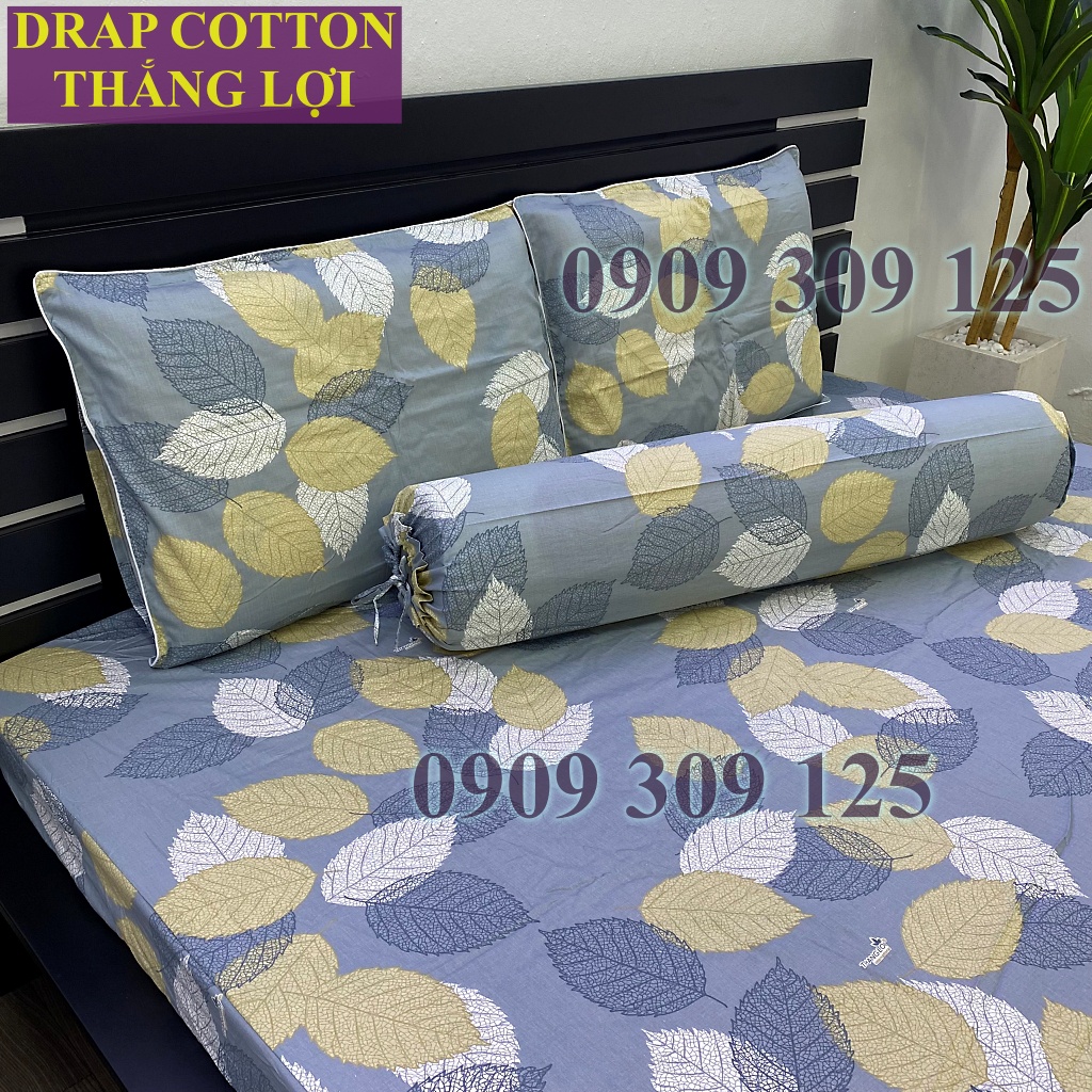 Drap Thắng Lợi, ga giường cao cấp cotton chuẩn logo mẫu Lá vàng