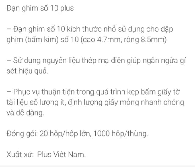 5 hộp đạn ghim số 10 , đạn ghim dập plus số 10