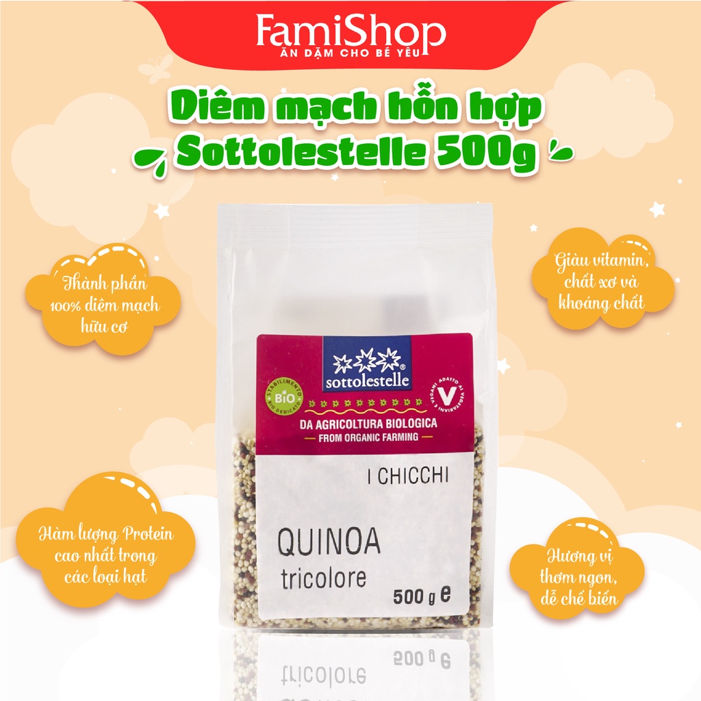 FamiShop Hạt diêm mạch hỗn hợp 3 màu hữu cơ Sottolestelle 500g