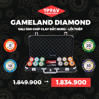 Vali 300 chip Poker có số, phỉnh poker Gameland Diamond chip set Pocker đất nung - 1996V Poker Shop
