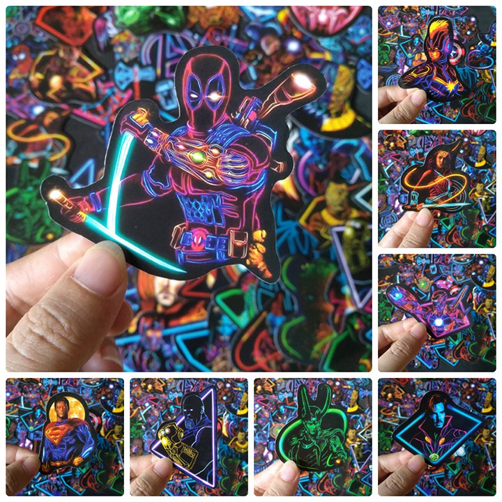 Bộ Sticker dán cao cấp chủ đề AVENGERS PHONG CÁCH ĐÈN NEON - Dùng dán Xe, dán mũ bảo hiểm, dán Laptop...