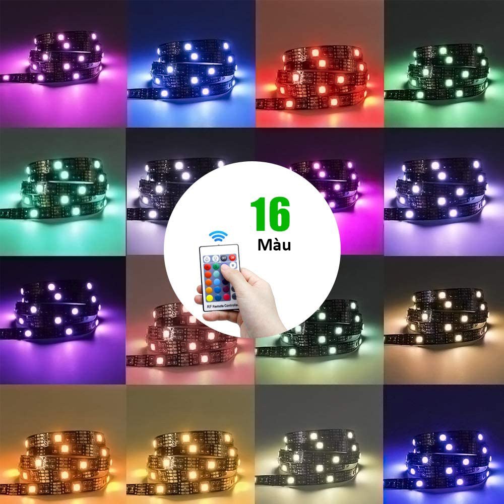 Led dây dán 5050 đổi nhiều màu RGB kèm điều khiển 24 phím combo full bộ dán trang trí bàn, máy tính, phòng.