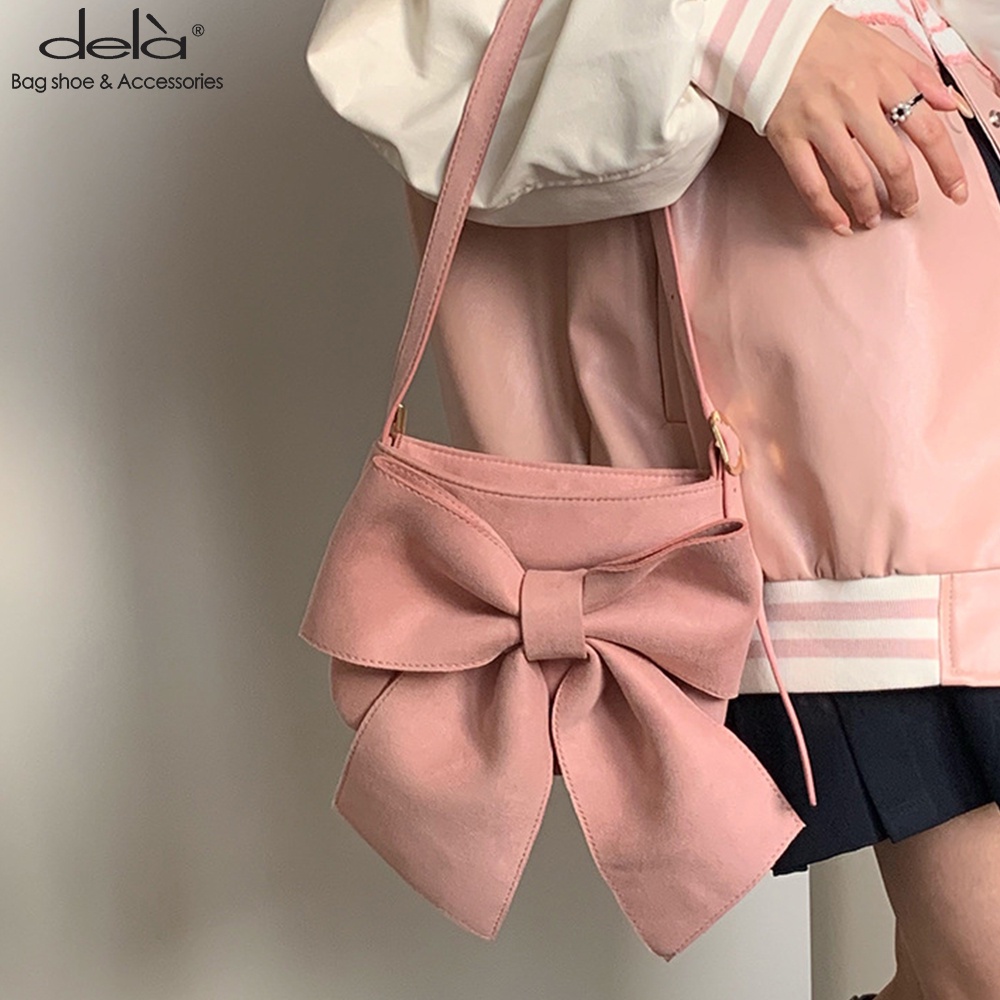 Dela Túi Đeo Chéo Nữ Cute Dela Túi Xách Đeo Vai Đính Nơ To Thời Trang Nữ Ngọt Ngào