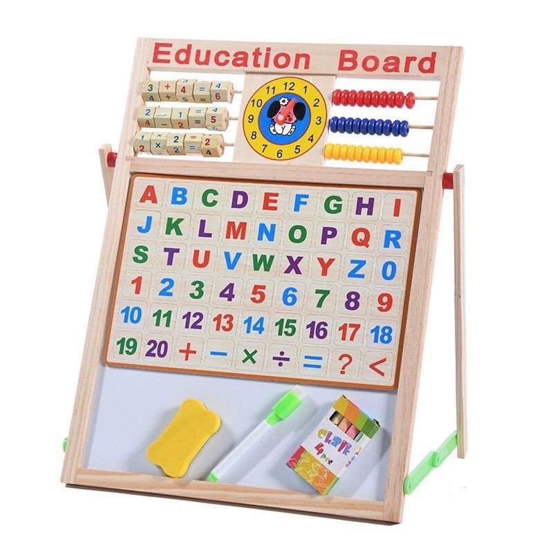 Bảng viết 2 mặt Education Board bảng học chữ cái và chữ số có nam châm tặng kèm bút phấn và khăn lau bảng Binkids TB07