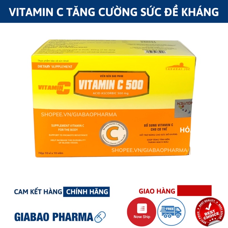 Viên uống vitamin C bổ sung vitamin c 500mg tăng cường sức đề kháng