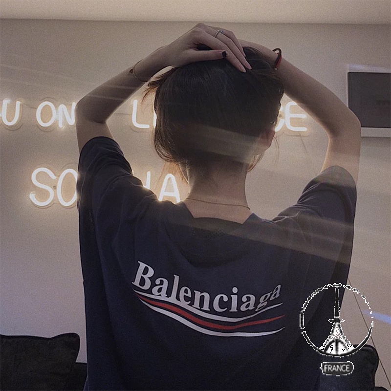 Áo Thun Đen Tay Ngắn In logo Balenciaga Trẻ Trung Hợp Thời Trang Cho Nam Nữ