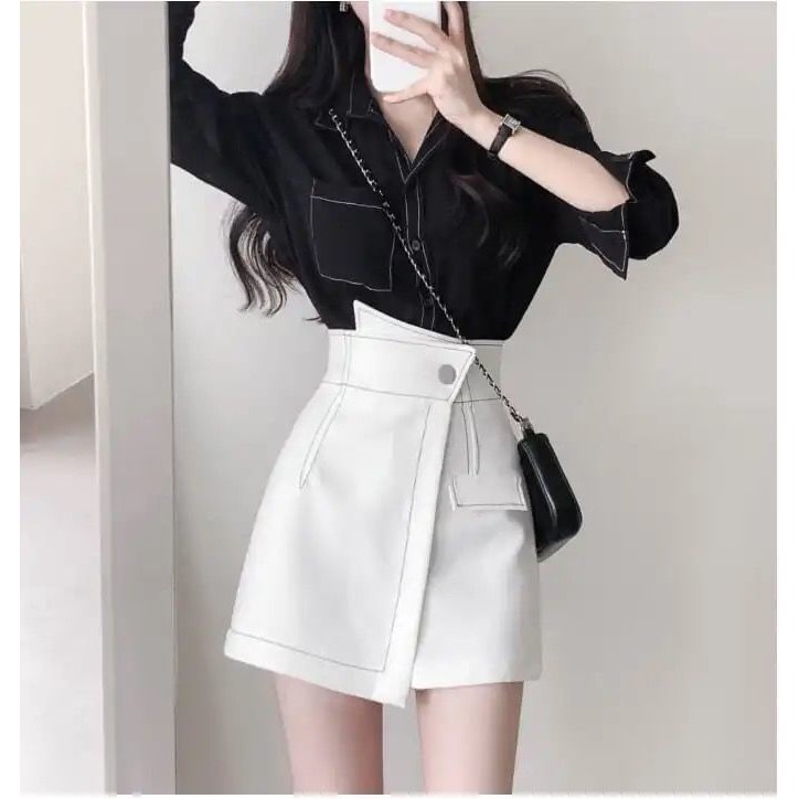 Chân váy chữ a lưng cao vạt chéo chỉ nổi quần nữ công sở màu đen trắng LUZADO QCV06 | BigBuy360 - bigbuy360.vn
