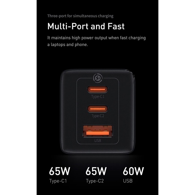 Bộ cốc sạc 3 cổng và cáp TypeC to TypeC Baseus GaN3 Pro 65W hỗ trợ PD3.0/ PPS/ QC4.0/ SCP/ FCP - Nhất Tín Computer