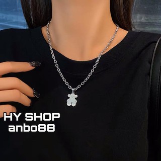 dây chuyền vòng cổ dây xích phối hình mặt gấu cá tính cho nam và nữ