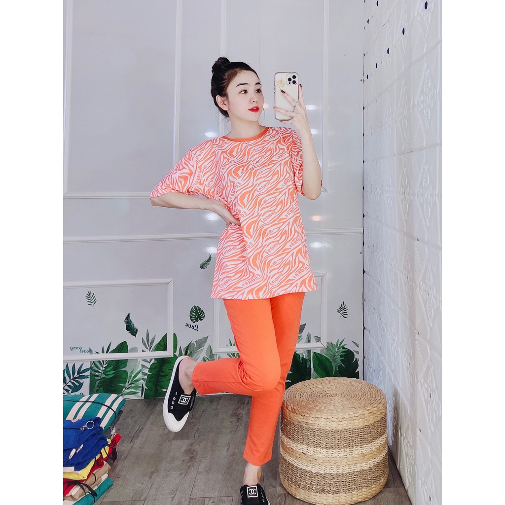 Đồ bộ nữ cotton quần dài phối màu loan, bộ mặc nhà mùa hè thoáng mát