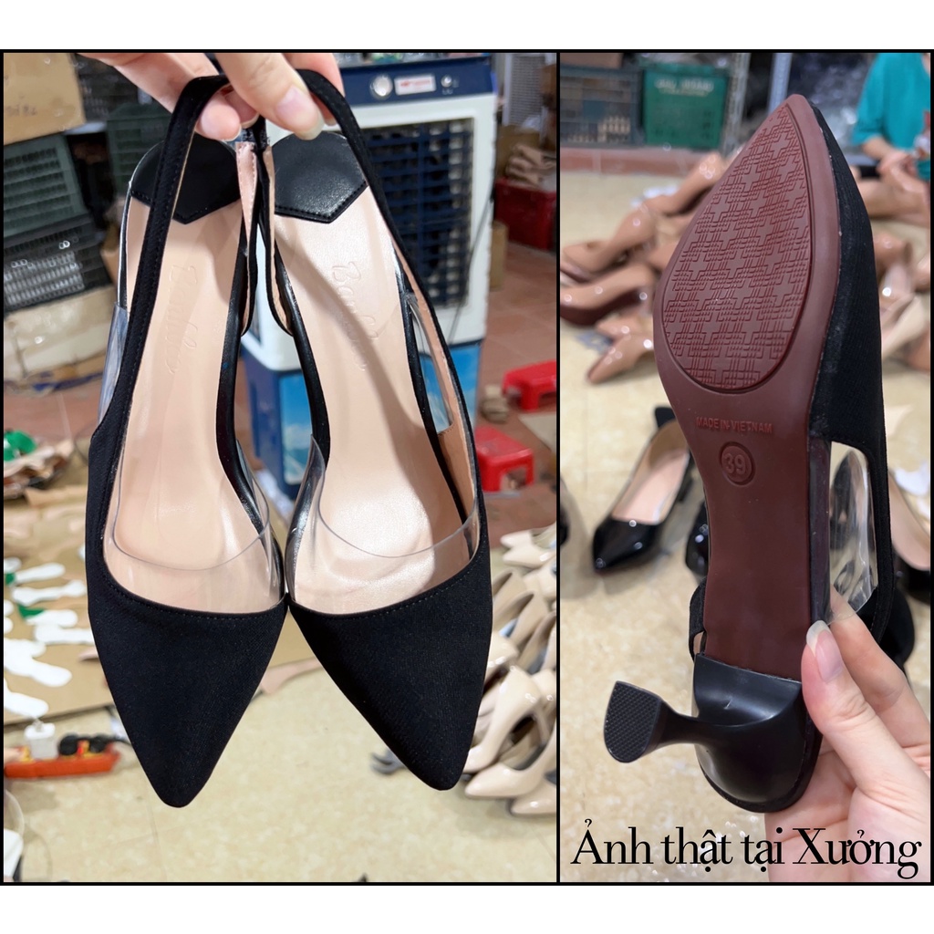 Giày cao gót TTS sandal nữ mũi nhọn gót thon phối mica quý phái, sang chảnh.