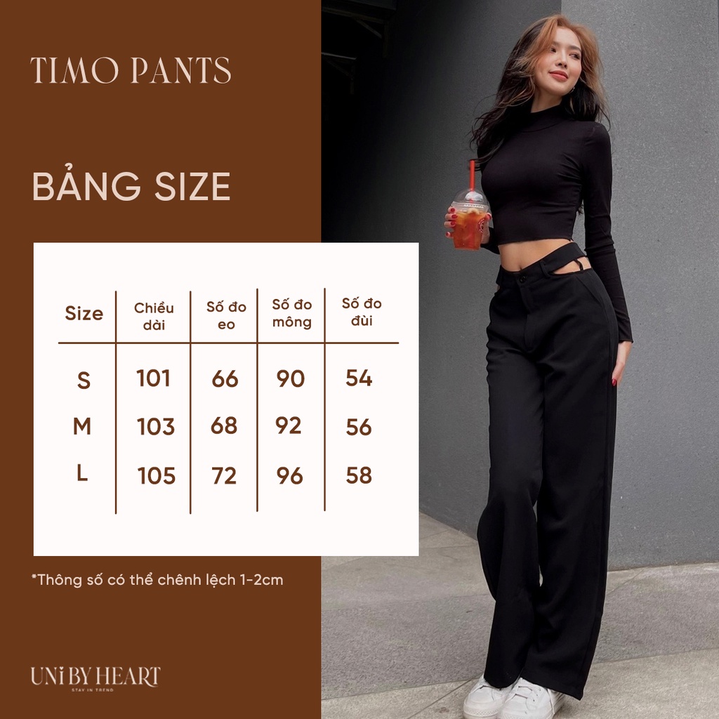 Quần ống suông Timo Pant QD007 xẻ eo quyến rũ, vải dày dặn - Uni By Heart